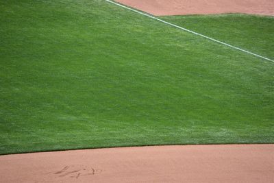 High angle view of green field