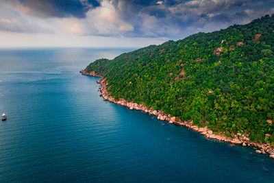 Scenic view of bay against sky