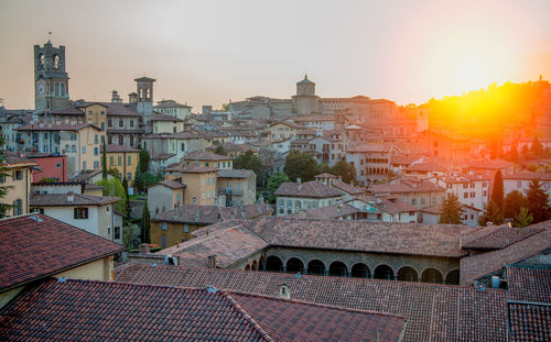 High angle view of buildings in city