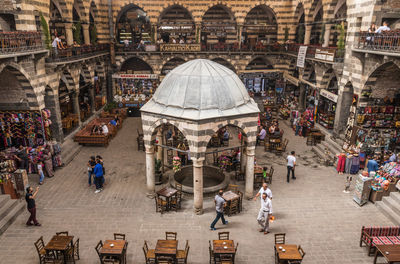 High angle view of people at market