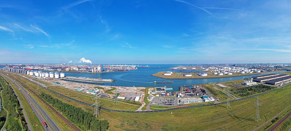 Aerial panorama from industry in the harbor from rotterdam in the netherlands