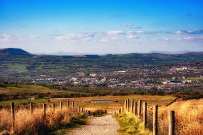 Scenic view of agricultural landscape against sky