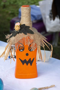 Close-up of face on pumpkin