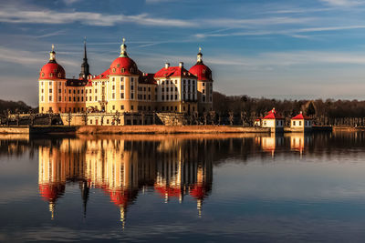 Reflection of building in river