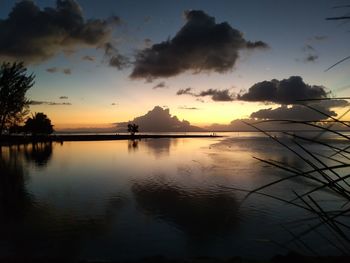 Scenic view of lake against sky during sunset