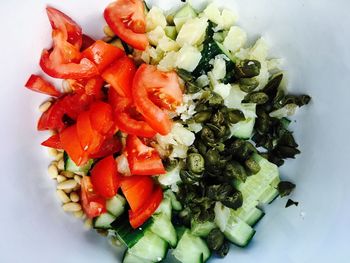 High angle view of vegetables in plate