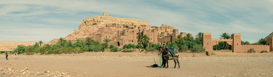 People on land against sky