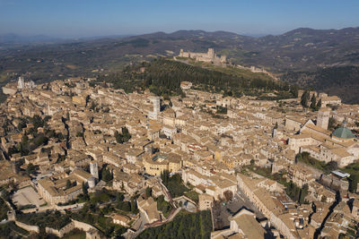 Front aerial view of the city of assisi umbria