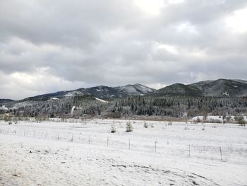 Scenic view of snowcapped mountains against sky