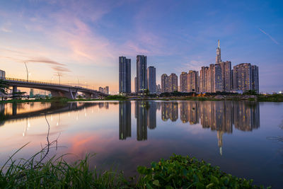 Sunwah pearl, saigon pearl, vinhome central park satellite cities view at sunset