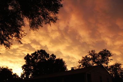 Low angle view of silhouette trees against cloudy sky