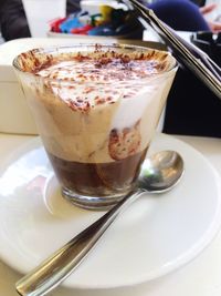 Close-up of ice cream in plate on table