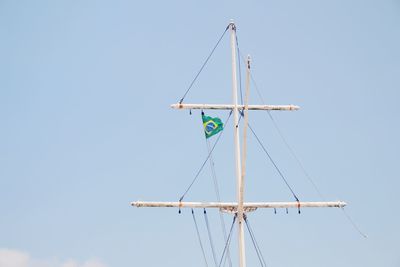 Low angle view of brazilian flag on boat mast against clear sky