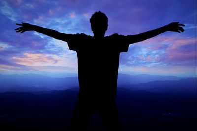 Silhouette of mountain at sunset