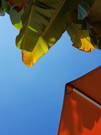 Low angle view of building against clear blue sky