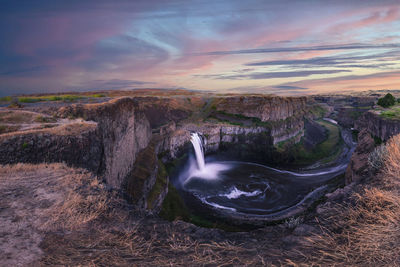 Scenic view of sunset over palouse fall state park at sunset