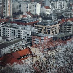 High angle view of cityscape during winter