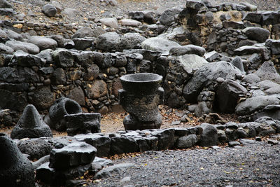 High angle view of stones on rocks