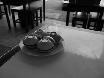 High angle view of coffee on table in restaurant