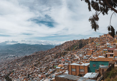 High angle view of townscape against sky