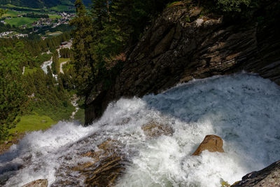 High angle view of water splashing in river