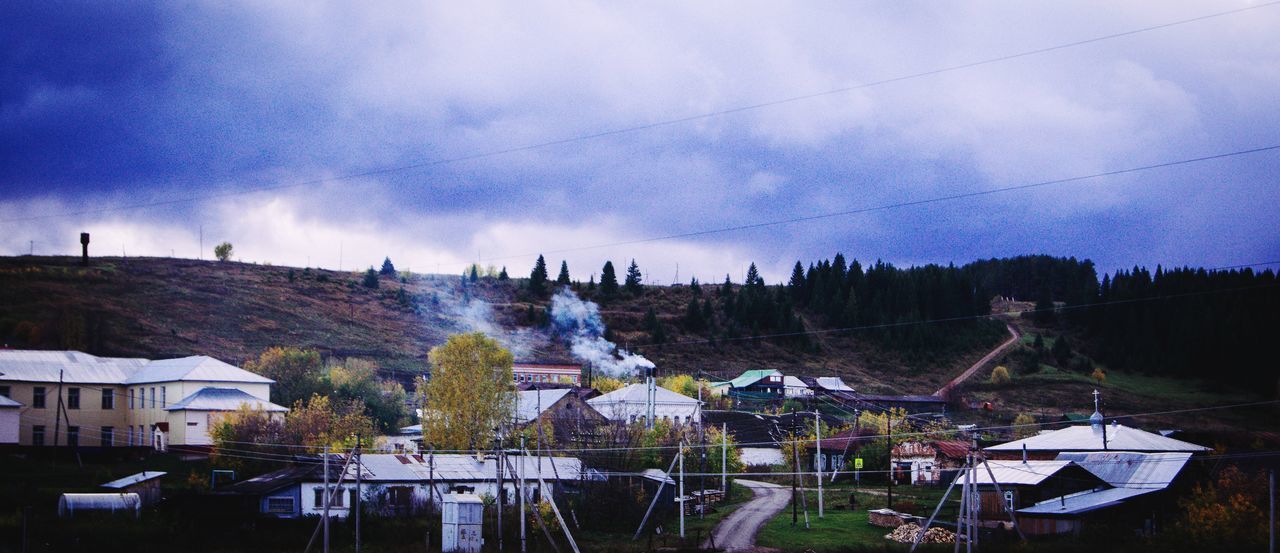 HOUSES AND BUILDINGS AGAINST SKY