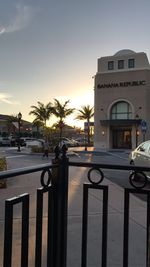 View of swimming pool at sunset