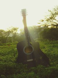 View of guitar on field
