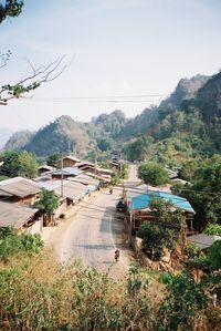 High angle view of road against clear sky