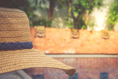 Rear view of woman wearing hat