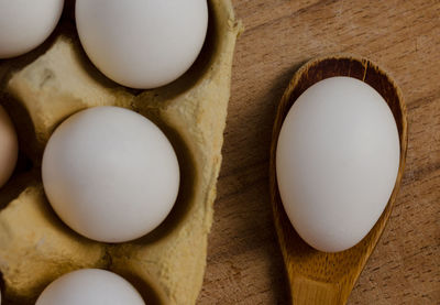 High angle view of eggs on table