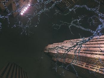 High angle view of reflection in lake at night