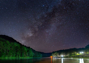 Scenic view of lake against sky at night