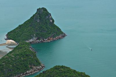 High angle view of sea and mountains