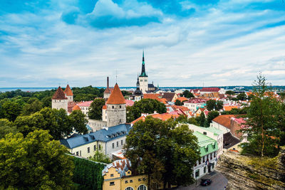 High angle view of cityscape against sky