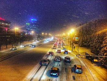 Traffic on road at night