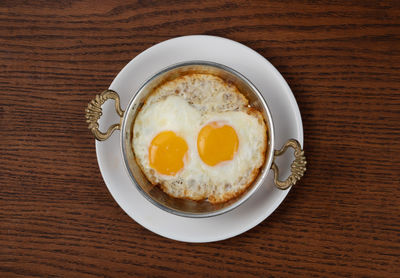 High angle view of breakfast served on table