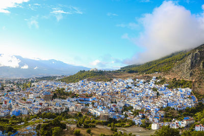 High angle view of townscape against sky