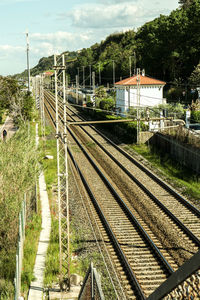 High angle view of railroad tracks against sky