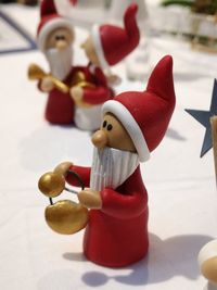 Close-up of christmas figurines on table