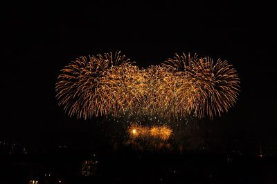 Low angle view of firework display against sky at night