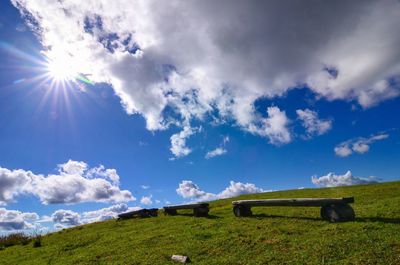 Scenic view of field against sky on sunny day