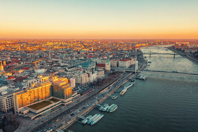 Top view of city of budapest at sunset