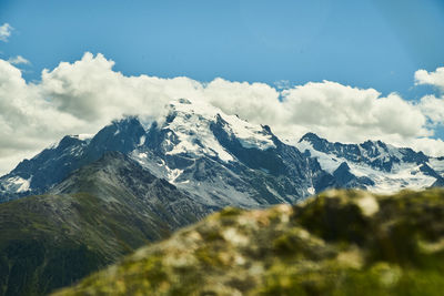 Scenic view of snowcapped mountains against sky