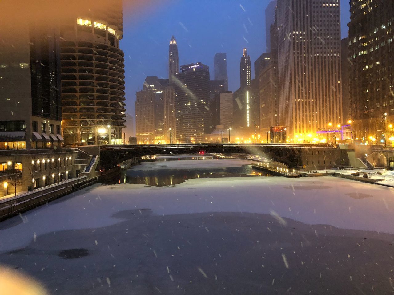 ILLUMINATED CITYSCAPE DURING WINTER