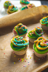 Close-up of cupcakes on table