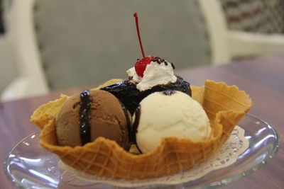 Close-up of ice cream in plate
