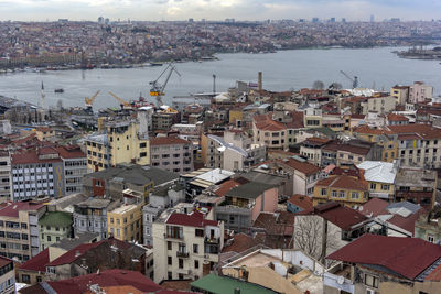 High angle view of buildings in city