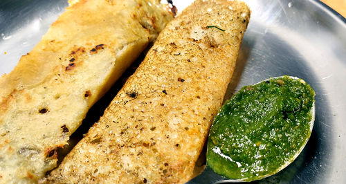 High angle view of breakfast served in plate