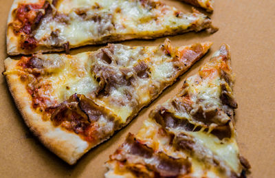 High angle view of pizza